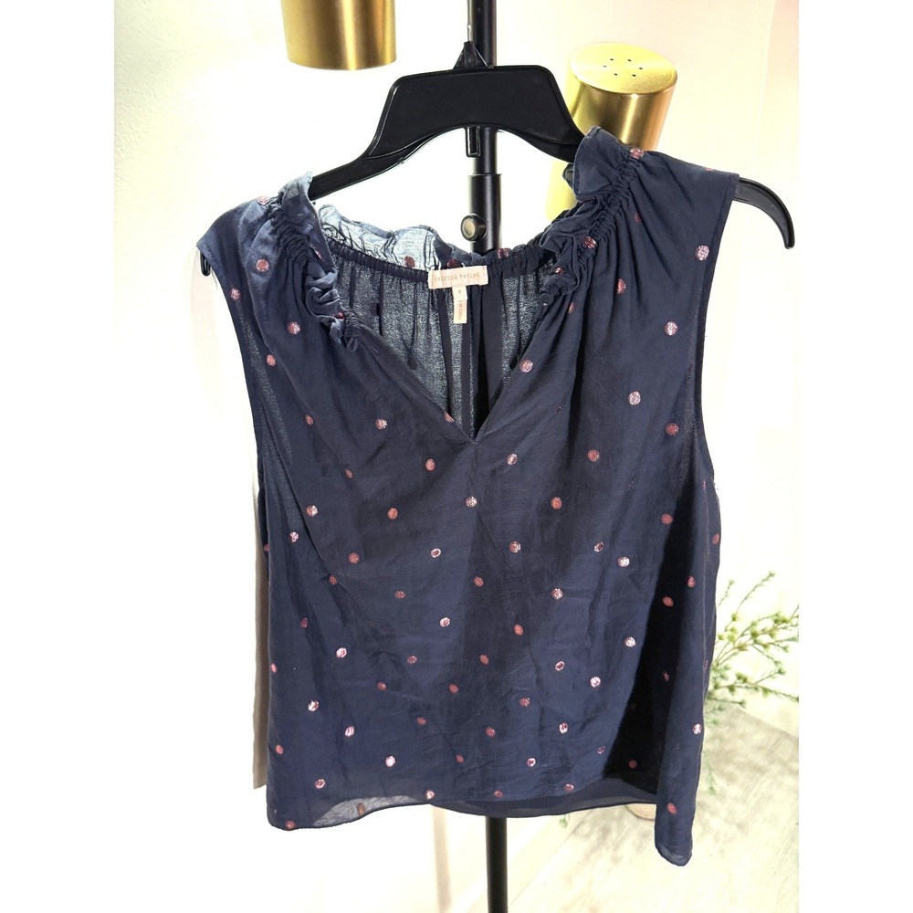 Rebecca Taylor blouse fall navy layering metallic dot preppy back to school‎ 8